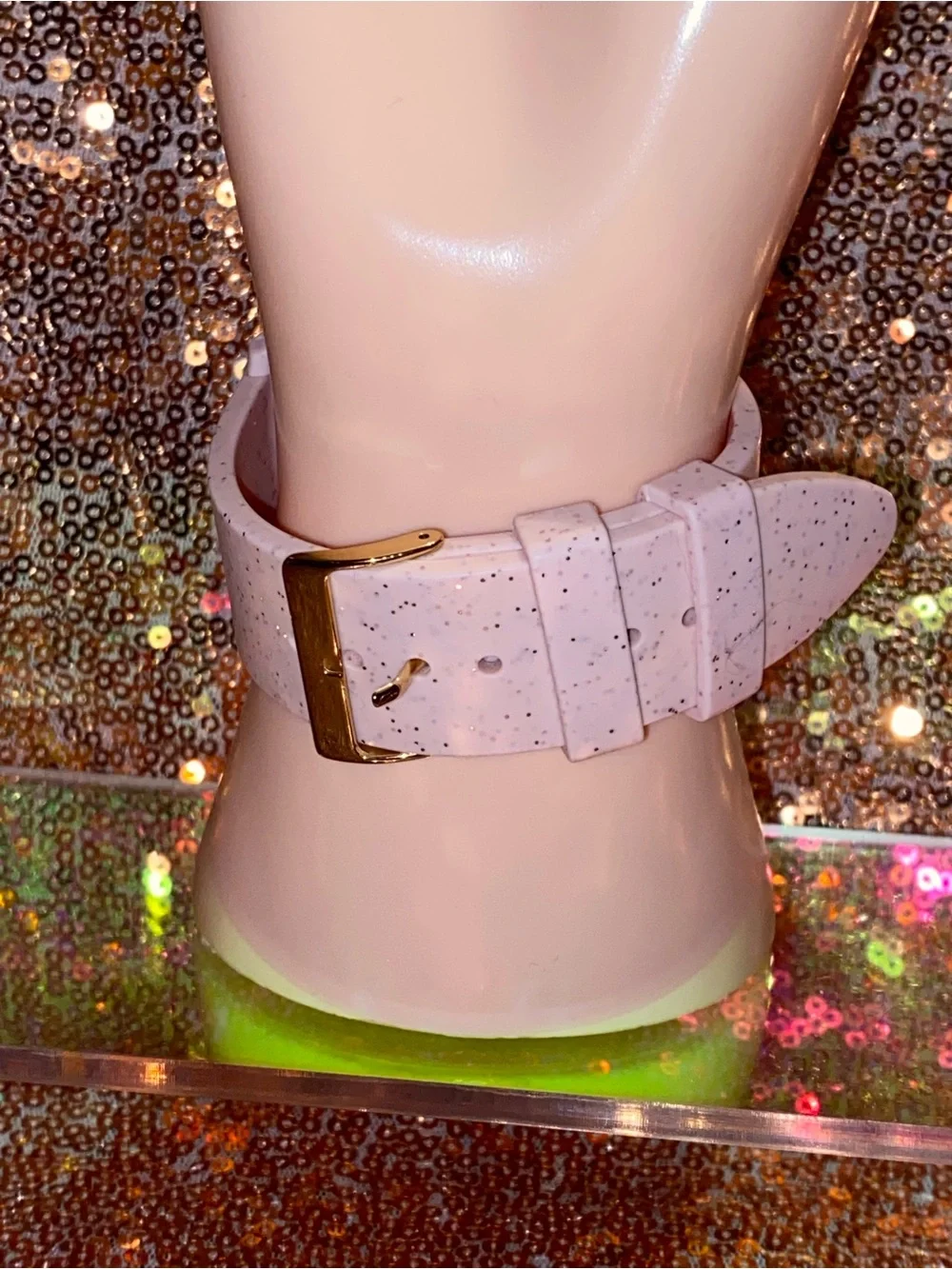 Guess G Los Angeles Pink Glitter Logo Watch-Blush Speckled Strap-Y2K Glam